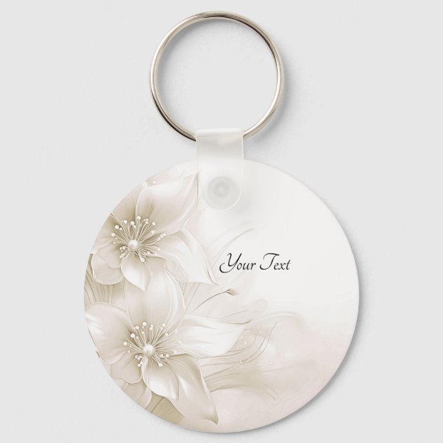 Ivory White Flowers Keychain Schlüsselanhänger (Vorderseite)