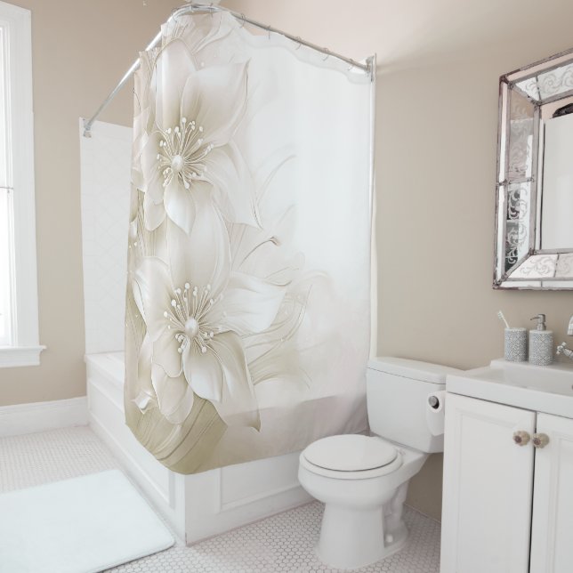 Ivory White Flowers Shower Curtain Duschvorhang (Beispiel)