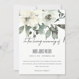 IVORY WHITE GREEN GRAY FLORAL BEILEID MEMORIAL DANKESKARTE