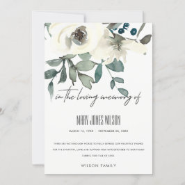 IVORY WHITE GREEN ROSE FLORAL BEILEID MEMORIAL DANKESKARTE