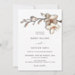 Ivory White Magnolia Textural Flower Wedding Einladung