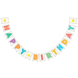 IVORY WHITE & MULTICOLOR TEXT WIRD GLÜCKLICH GESCH WIMPELKETTE