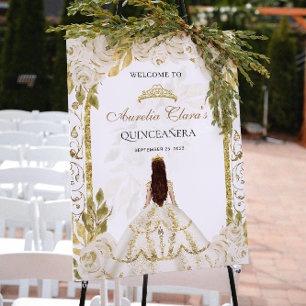 Ivory White Princess Floral Quinceanera Geburtstag Poster