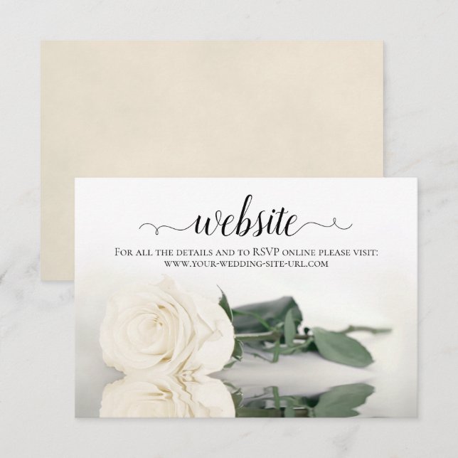 Ivory White Rose Elegant Wedding Website Begleitkarte (Vorne/Hinten)