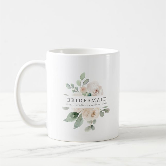 Ivory White Rose Floral Bridesmaid Kaffeetasse (Links)