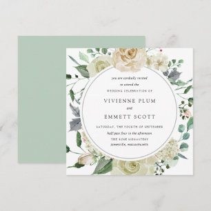 Ivory White Rose Hydrangea Blumenhochzeit Einladung