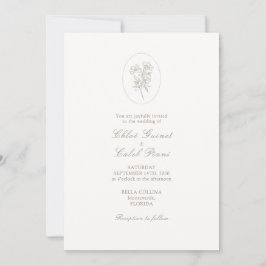 Ivory White & Sand | Stripe Floral Wedding  Einladung