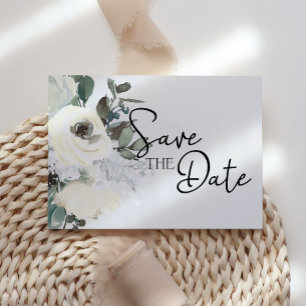 Ivory White Watercolor Floral Save the Date