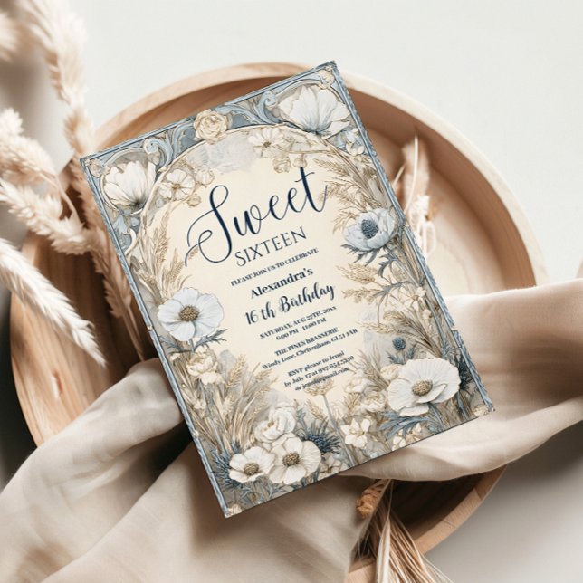 Ivory Wildflower Art Nouveau Sweet Sixteen Einladung (Von Creator hochgeladen)