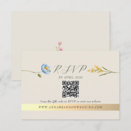 Ivory Wildflower QR Code Wedding RSVP Karte