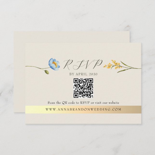 Ivory Wildflower QR Code Wedding RSVP Karte (Vorne/Hinten)