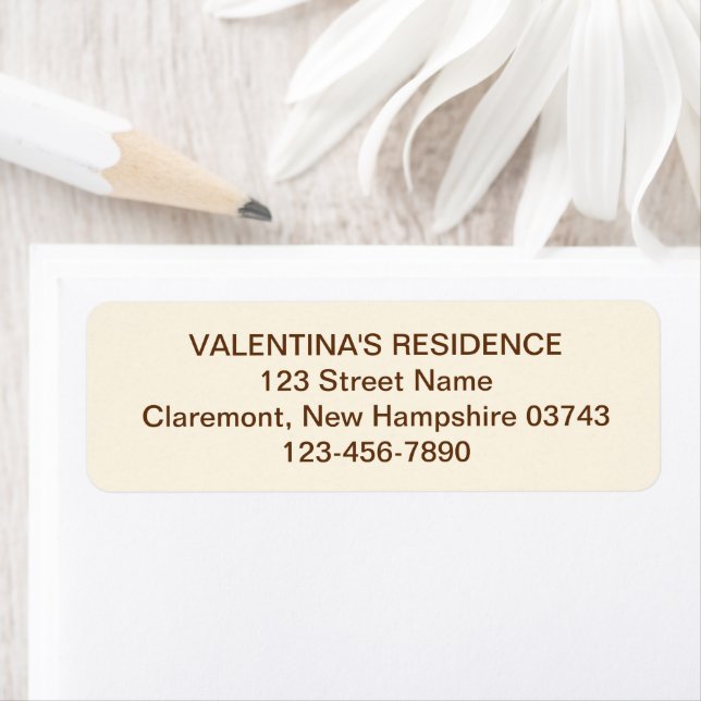 Ivory With Brown Text Wedding Return Address Label (Insitu)