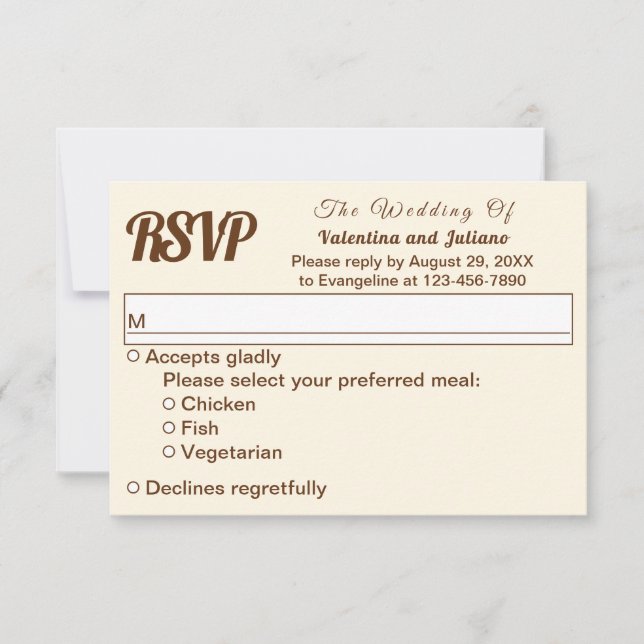 Ivory With Brown Text Wedding RSVP (Vorderseite)
