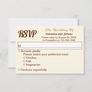 Ivory With Brown Text Wedding RSVP Karte