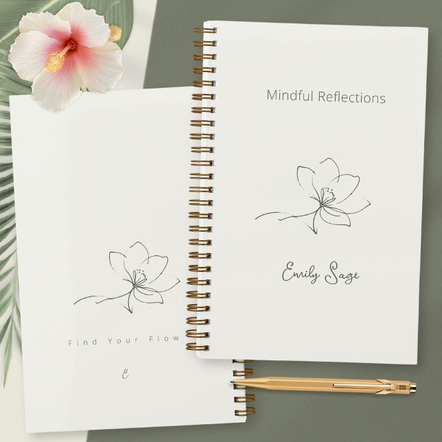 Ivory Zen Yoga Floral Line Art Sage Green Luxury Notizbuch (Ivory Zen Yoga Floral Line Art Sage Green Luxury Notebook ©Susanne Sachers - Sunny Wanderlust 🌞✈️)
