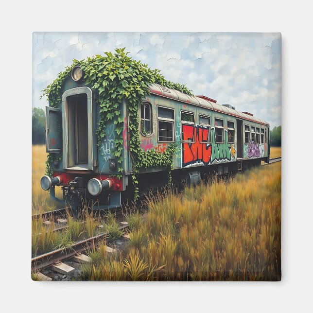 Ivy and Graffiti  Covered Abandoned Train  Magnet (Vorne)