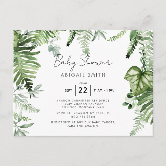 Ivy Botanical Neutral Baby Shower Postkarte (Vorderseite)
