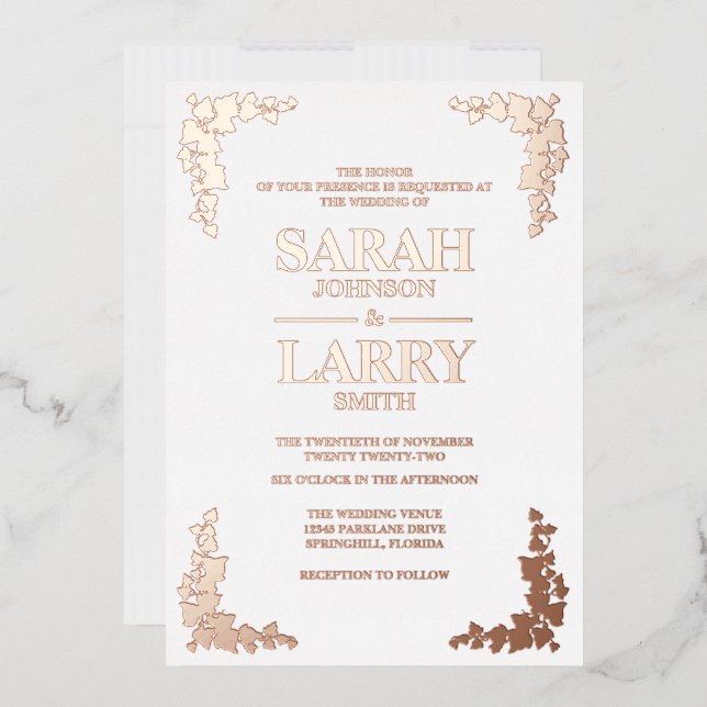 Ivy Elegante Rose Traditionelle Hochzeit Folieneinladung (Briefumschlag)