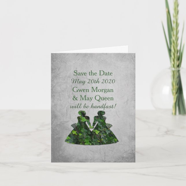 Ivy Green Ladys Lesbian Handfasting Save the Date Einladung (Vorderseite)