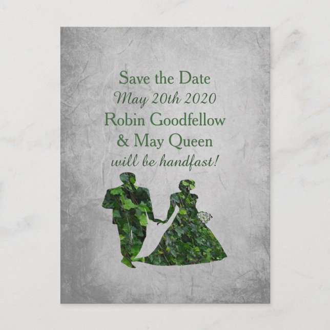 Ivy Green Man & Lady Handfasting Save the Date Ankündigungspostkarte (Vorderseite)