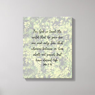 Ivy Greenery Pattern John 3:16 Bible Verse Art Leinwanddruck