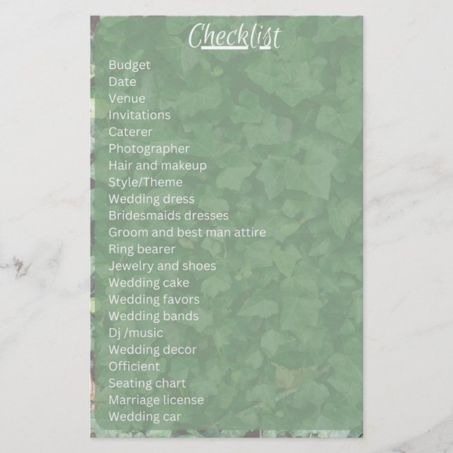 Ivy Hochzeit Checkliste Briefpapier (Vorderseite)