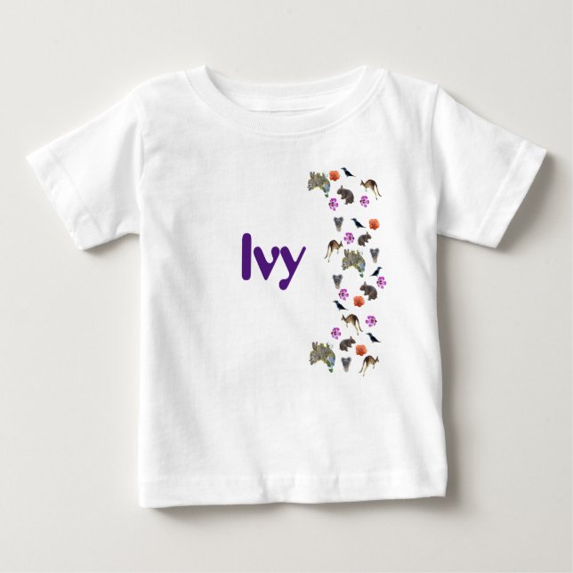 Ivy, Mädchenname mit australischer Wildtierart, Baby T-shirt (Vorderseite)