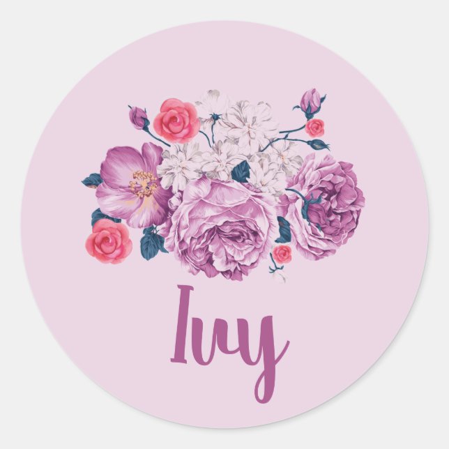 Ivy Name Floral Custom Flower Girl Labels Runder Aufkleber (Vorderseite)