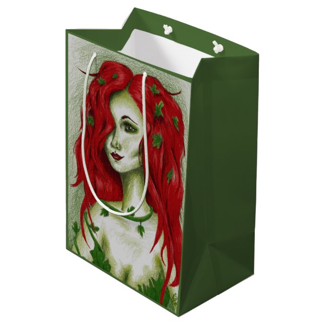 Ivy Nymph Redhead Frau Pixie Fantasy Art Mittlere Geschenktüte (Rückseite Schrägansicht)