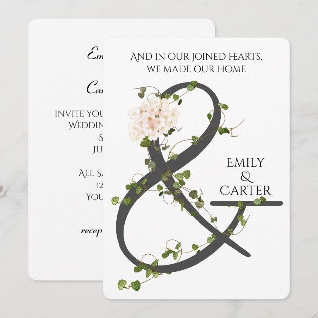 Ivy und Ampersand Hochzeit Einladung (Vorne/Hinten)