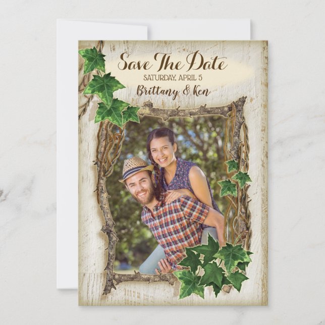 Ivy und Willow Wedding speichern die Datumskarten Einladung (Vorderseite)