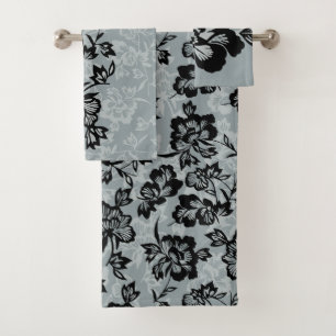 Iwalani Vintage Hawaiian Floral Koordinaten - Grau Badhandtuch Set