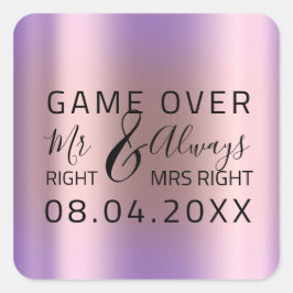 ìWedding Mr Right Mrs Right Game Over Lila Quadratischer Aufkleber