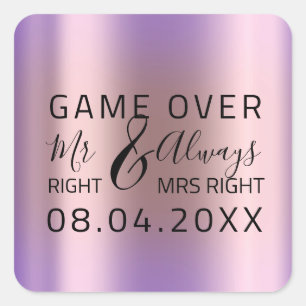 ìWedding Mr Right Mrs Right Game Over Lila Quadratischer Aufkleber
