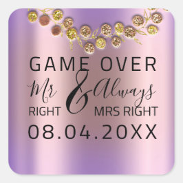 ìWedding Mr Right Mrs Right Game Over Wreath Quadratischer Aufkleber
