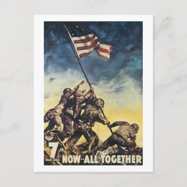 Iwo Jima Fahne die Vintage Farbkriegsgrafik Postkarte (Vorderseite)
