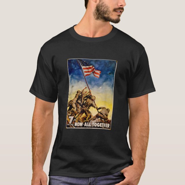 Iwo Jima Retro WW2 American Flag Raise T Shirt (Vorderseite)