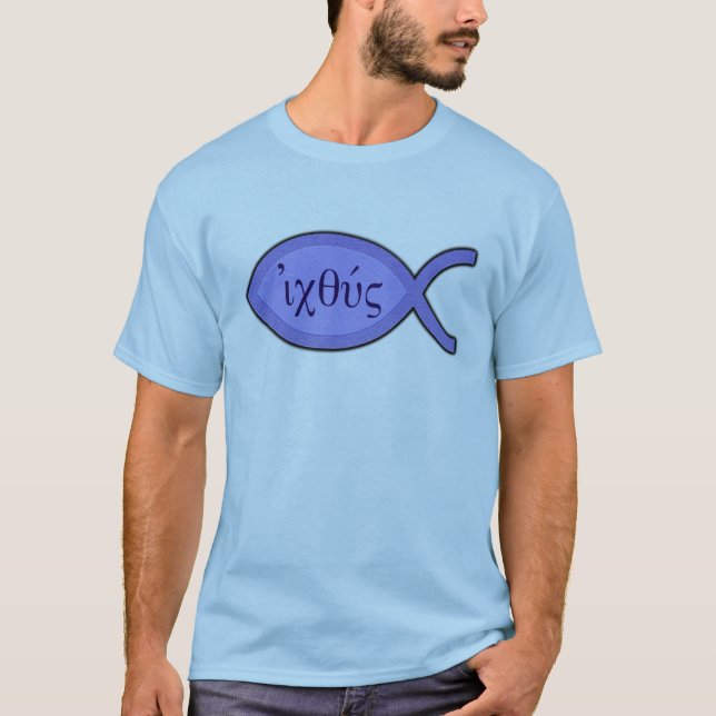 IXOYE christliches Fisch-Symbol - blaues Pergament T-Shirt (Vorderseite)