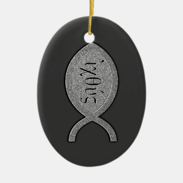 IXOYE christliches Fisch-Symbol - Steineffekt Keramikornament (Vorne)