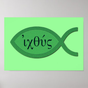 IXOYE Christliches Fischsymbol - Grünes Pergament Poster