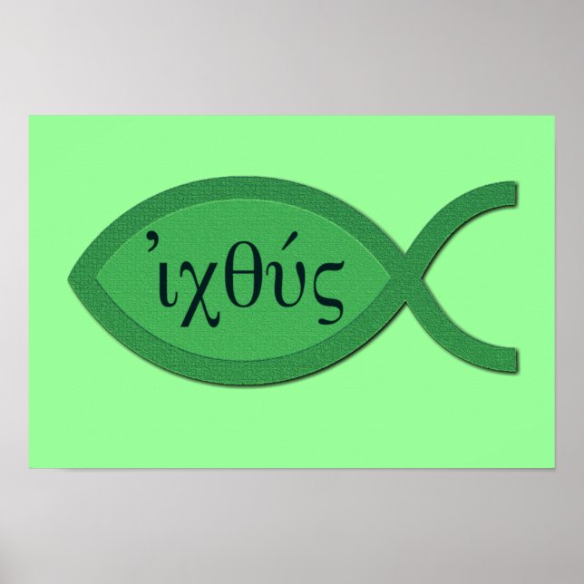 IXOYE Christliches Fischsymbol - Grünes Pergament Poster (Vorne)