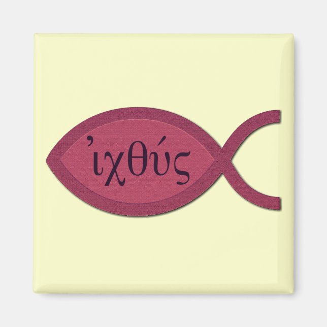 IXOYE Christliches Fischsymbol - Rotes Pergament Magnet (Vorne)