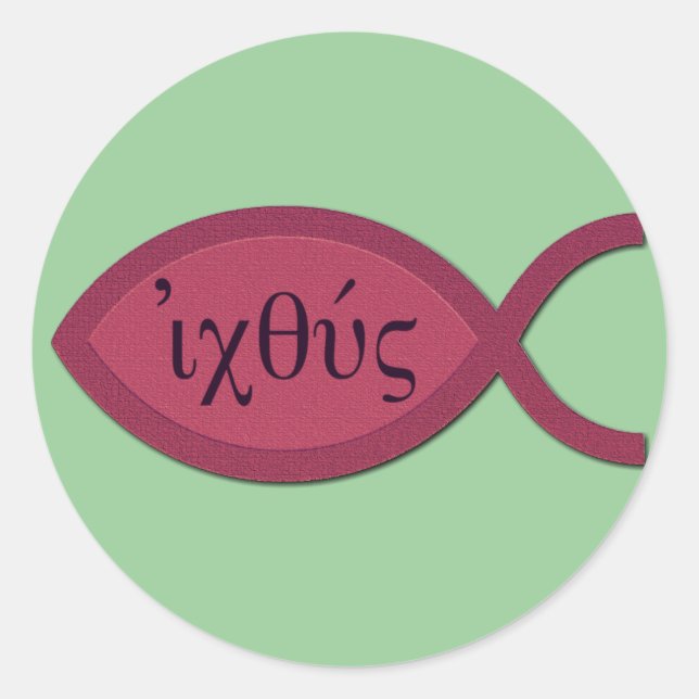 IXOYE Christliches Fischsymbol - Rotes Pergament Runder Aufkleber (Vorderseite)
