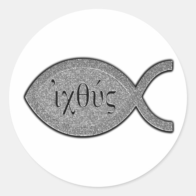 IXOYE Christliches Fischsymbol - Stone-Effekt Runder Aufkleber (Vorderseite)
