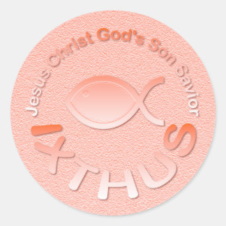 IXTHUS christliches Fisch-Symbol - KUPFER Runder Aufkleber