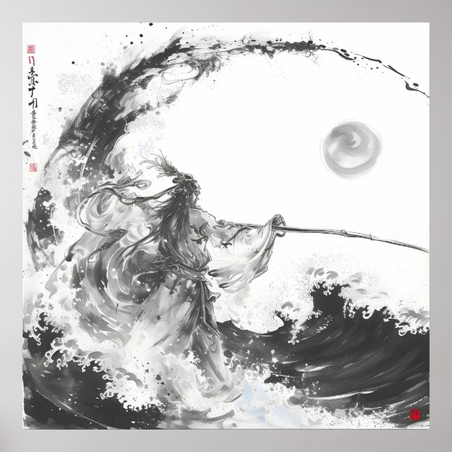 Izanami und Izanagi Schwarz-Weiß-Speere Poster (Vorne)