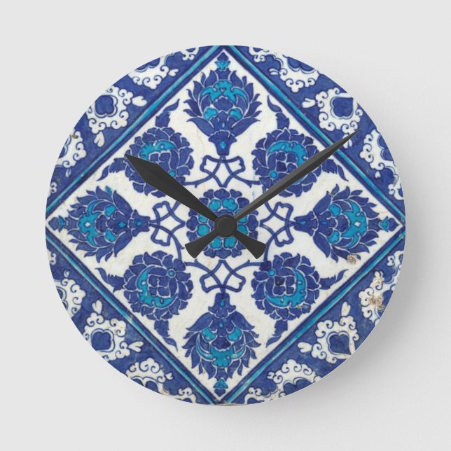 Iznik ethnische Stammes- türkische Mosaik-mit Runde Wanduhr (Vorderseite)