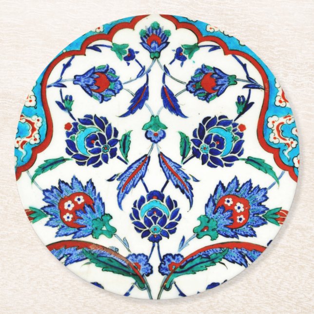 Iznik-Fliese Runder Pappuntersetzer (Vorderseite)