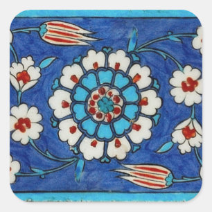Iznik-Fliesen-Aufkleber Quadratischer Aufkleber