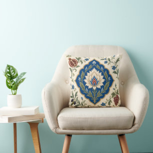 Iznik-Ottomanischer Blumenmedaillon-Kissen   Blau  Kissen